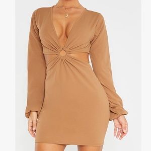 Brown/Dark Beige Side Cut Out Dress